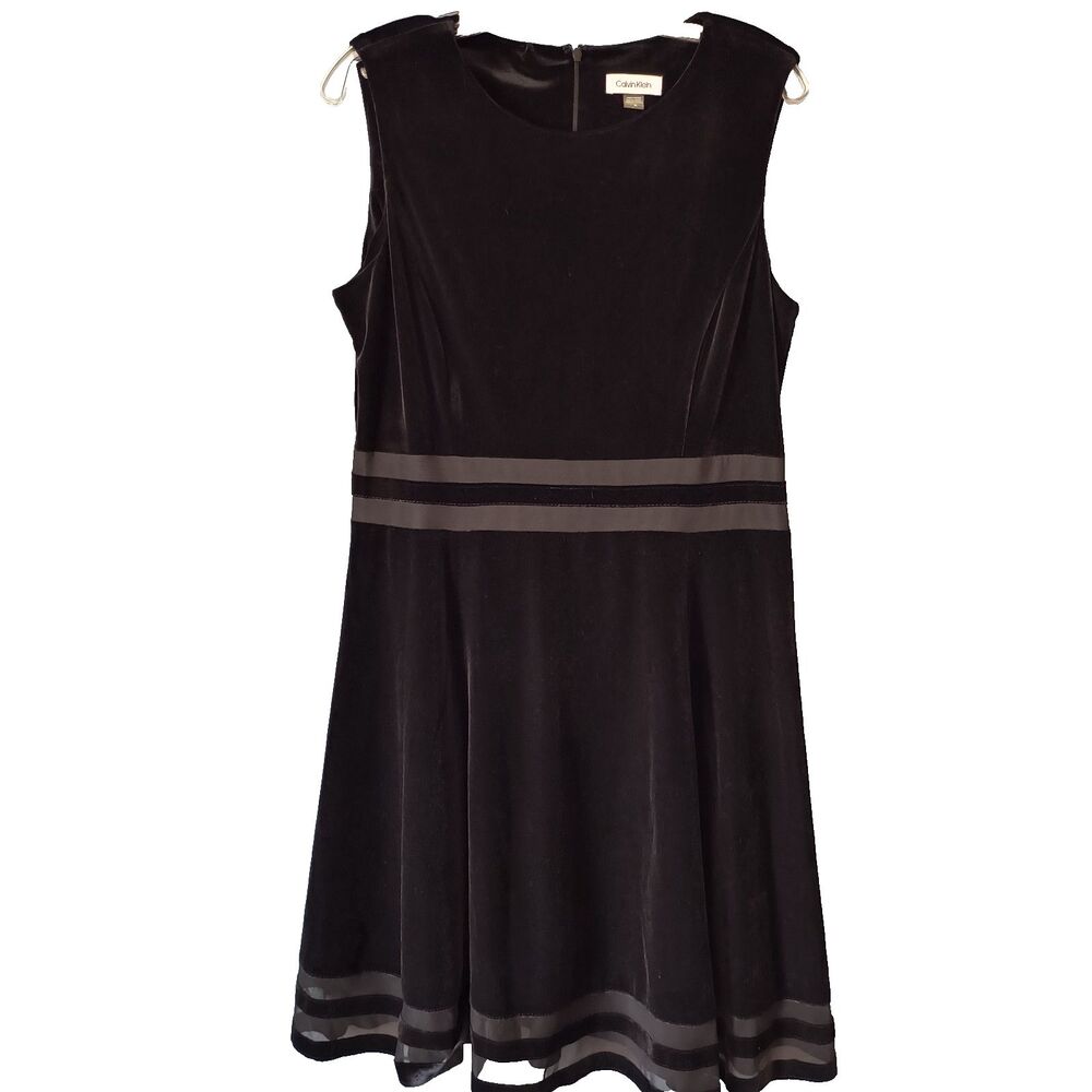 Calvin Klein Velvet Dress Women 14 Black Sleeveless Mesh Cocktail Party Coquette